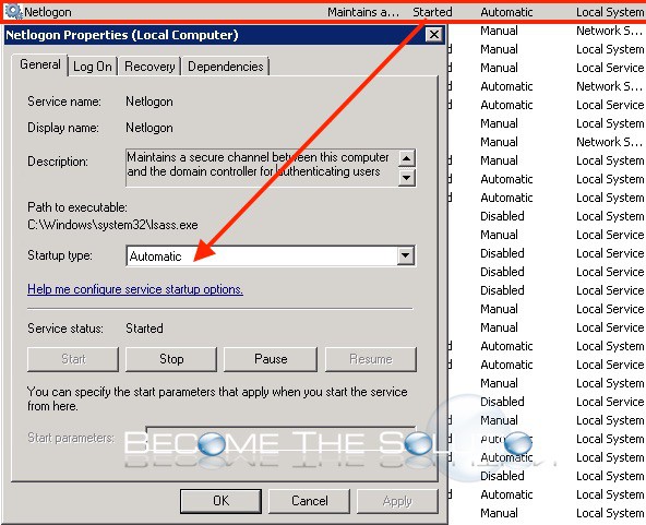 Windows netlogon service started automatic