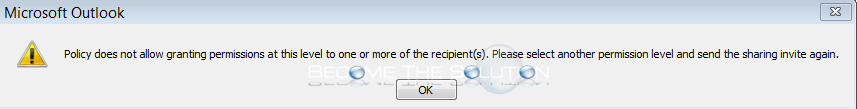 Why: Policy does not allow granting permissions at this level to one or more of the recipient(s). Please select another permission level and send the sharing invite again. – Outlook