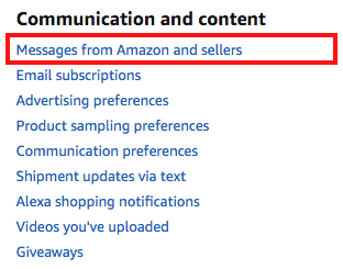 Amazon message center link