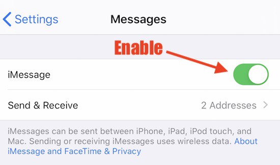 Enable imessage ios iphone