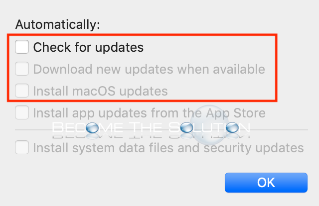 Mac software update box selection