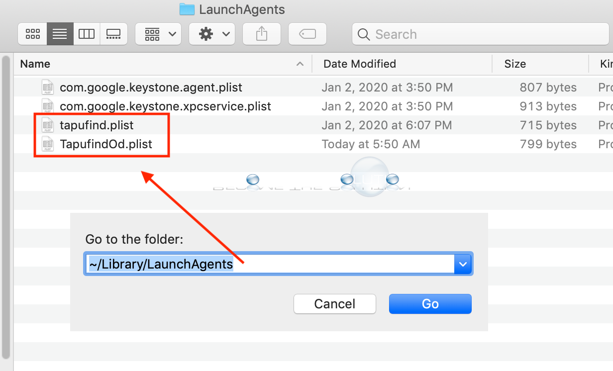 Mac remove tapufind launchagents plist files