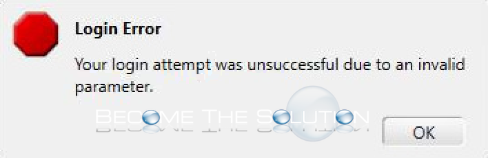 Your login attempt was unsuccessful due to an invalid parameter. Avaya One-X