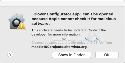 Workaround: “Clover Configuration.app’ can’t be opened because Apple cannot check it for malicious software.