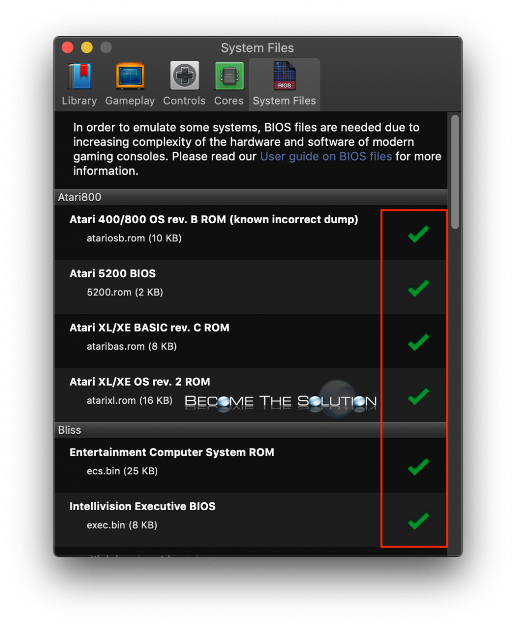 OpenEmu system files preferences