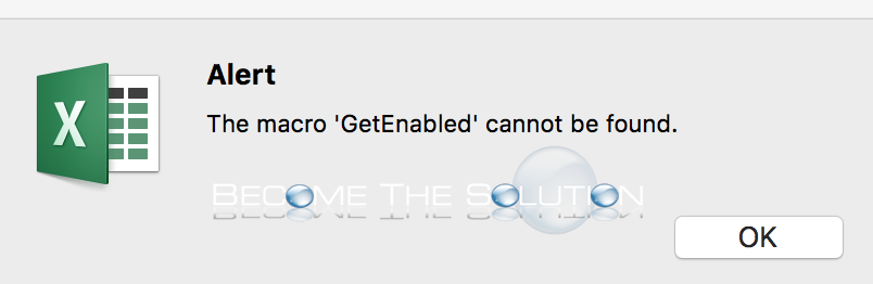 Excel alert the macro getenabled cannot be found