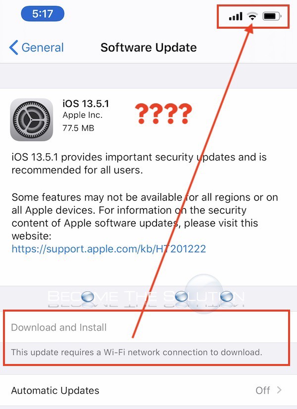 iOS Update Requires Wi-Fi Network to Download but Already Connected to WiFi?