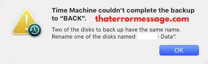 Two of the disks to back up have the same name. (Time Machine)