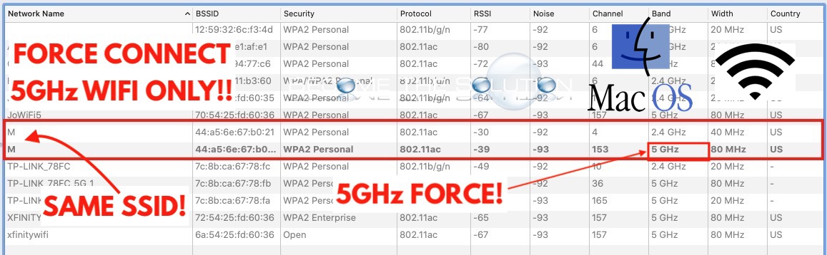 macOS: How to Force Connect to 5GHz or 2.4GHz WIFI Band (Same SSID)