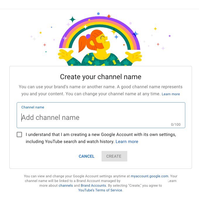 Create youtube brand account