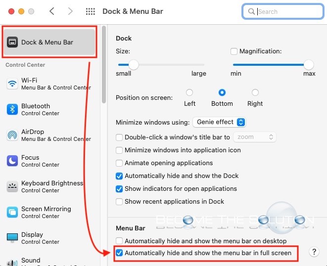 how to hide menu bar on mac full screen