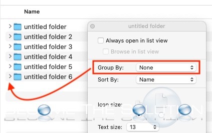 View options group by none restore arrows macos
