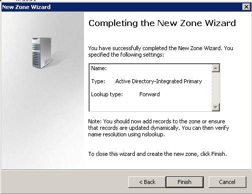 DNS Zone Wizard Completion