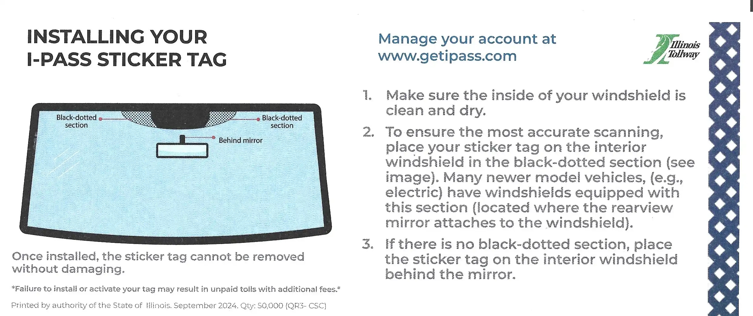 Illinois I-Pass Installation Instructions Mailer