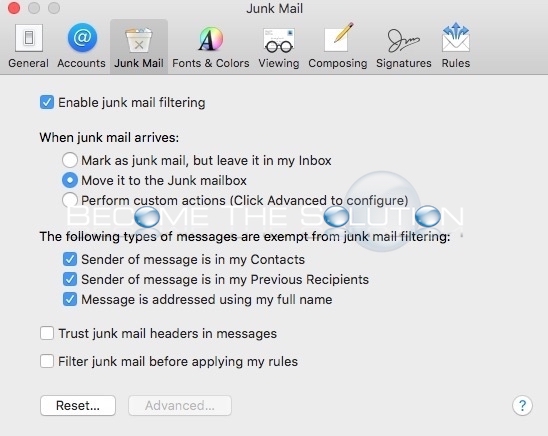 Mac Mail Mark as Junk Mail Greyed Out