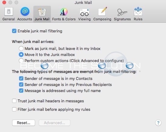 why is junk mail grayed out on outlook for mac