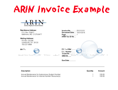 Sample ARIN Invoice Example – American Registry for Internet Numbers
