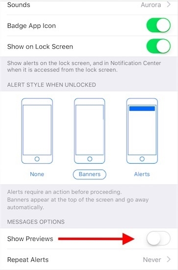 iPhone Disable iMessage Previews