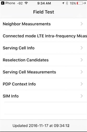 iPhone Field Test Mode Screen