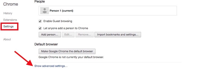 Mac X google chrome change advanced settings