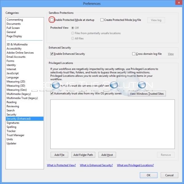 Adobe acrobat enable protected mode preferences