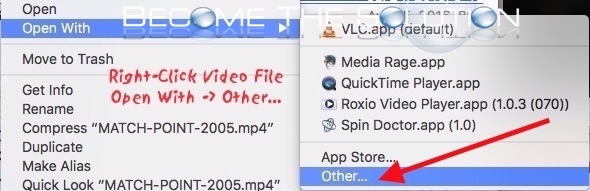 VLC right-click video file open with other mac