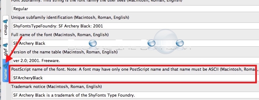 Postscript font mac X system