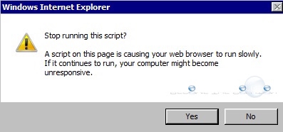 errore del browser Internet interrompe l'esecuzione di questo script