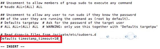 Mac terminal sudo timeout sudoers file