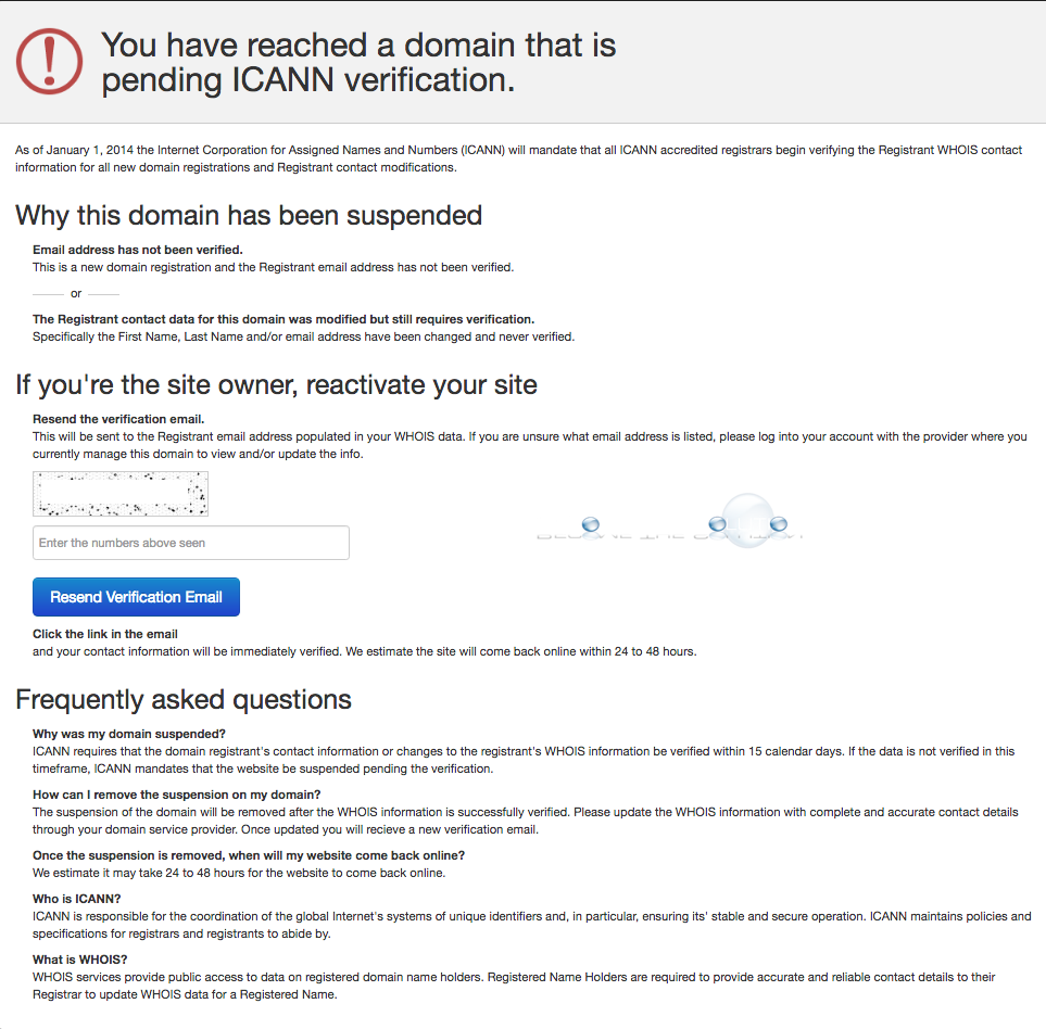 Fix: You Have Reached a Domain that is Pending ICANN Verification