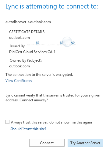 Fix: Lync is Attempting to Connect to Autodiscover-s-Outlook.com