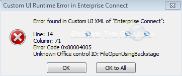 Fix: Error Found in Custom UI XML of Enterprise Connect