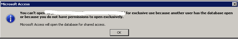 Exclusive Use Database Open