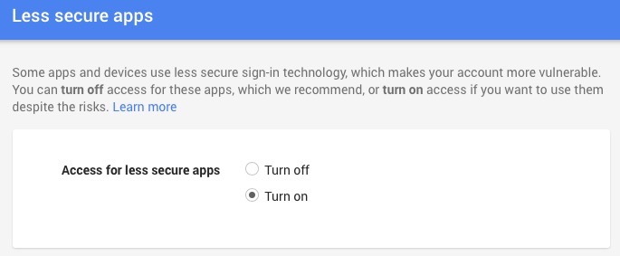 Google Enable Less Secure Apps