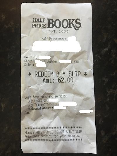 Half Price Books Buy Slip