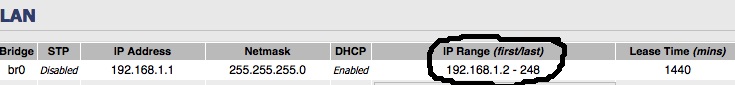 ip dhcp range