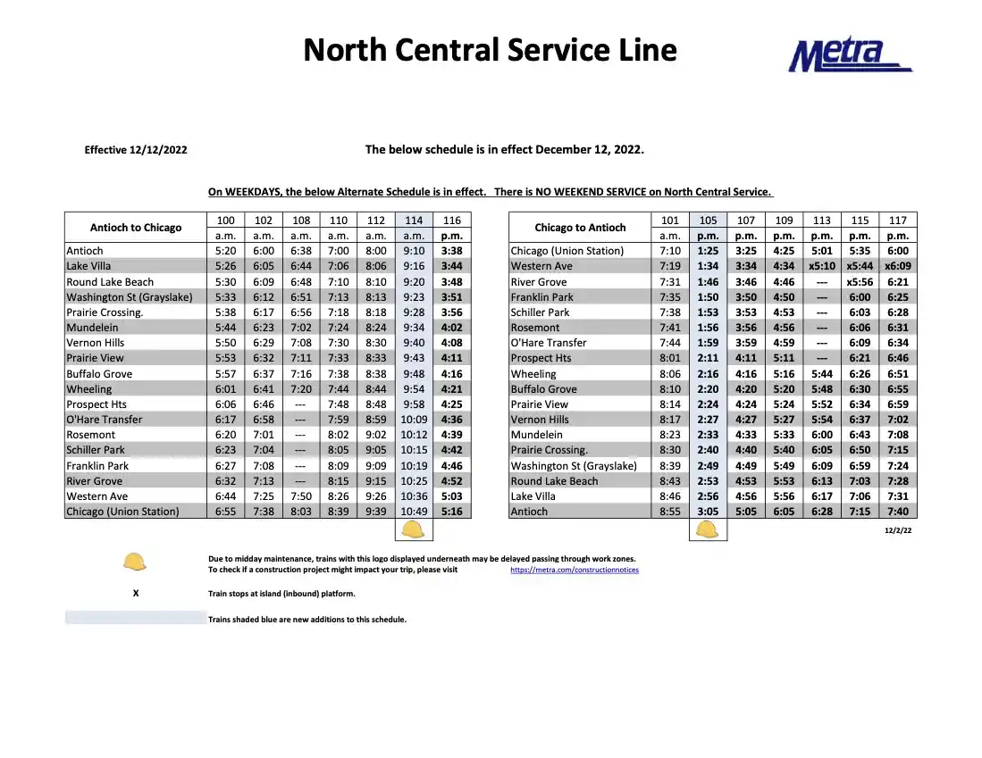 Metra north central schedule