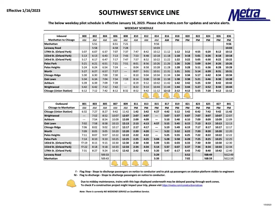 Metra southwest service schedule