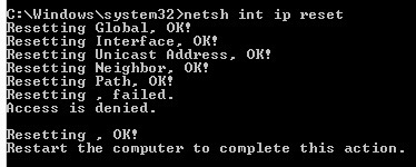 Nets IP Windows Reset Command Line
