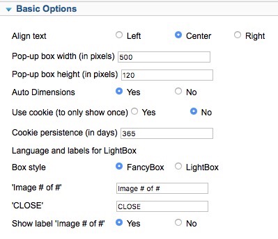 Joomla Simple Pop Up Basic Configuration