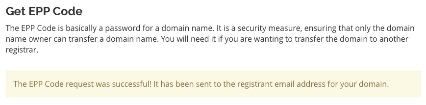 Transfer Domain Name EPP Code